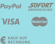 Bezahlen mit Paypal, Sofortüberweisung, Kreditkarte, Kauf auf Rechnung bei 1 Stück, Bankeinzug, Vorkasse